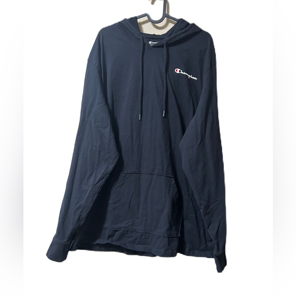 Champion T-Shirt Hoodie Men's XXL Long Sleeve Graphic Logo Drawstring Black
